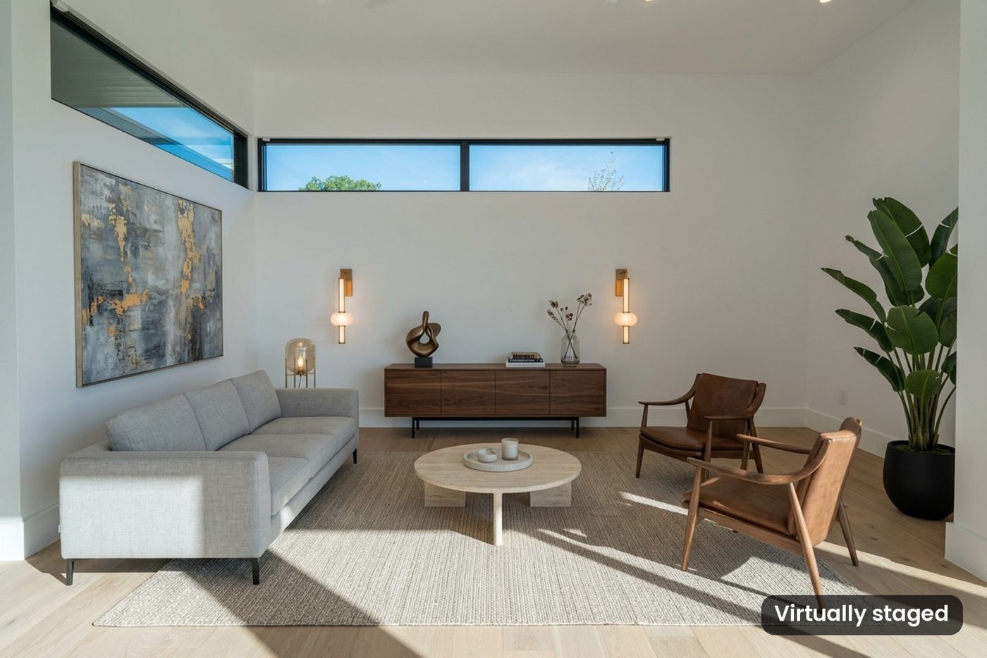 Same living room, virtually staged with furniture